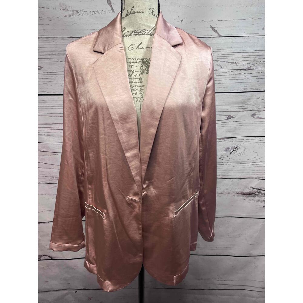 NWT A New Day Pink Satin Blazer Single‎ Button Notched Lapel Medium